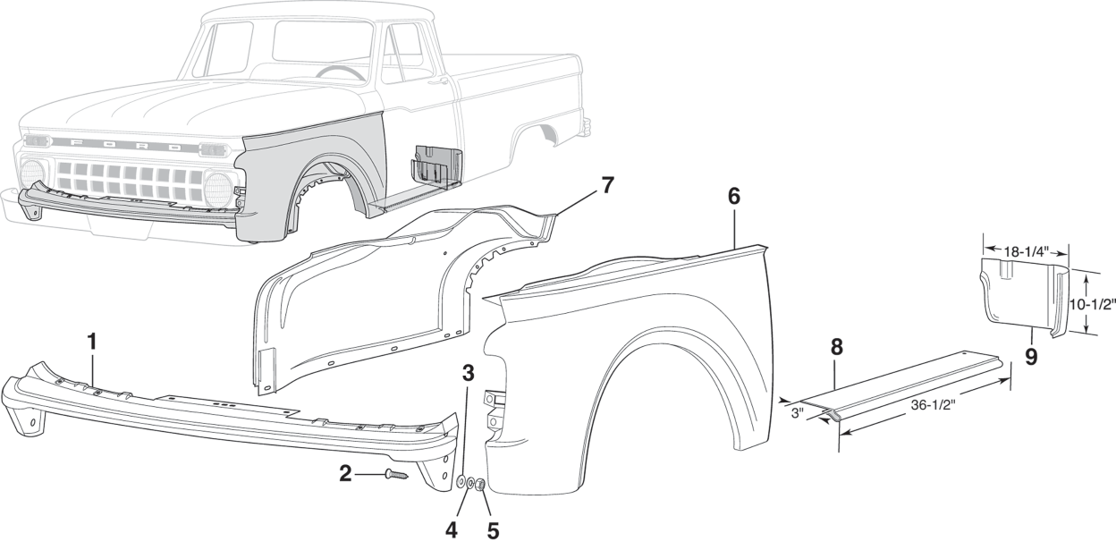 Ford F Series 1961-1966 Cab Corner L + R 49-9024/49-9025
