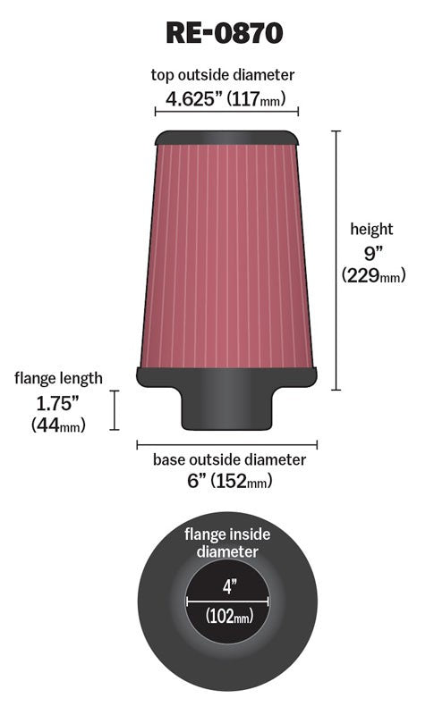 Universeel K&N RE-0870 Luchtfilter Conisch 102 mm